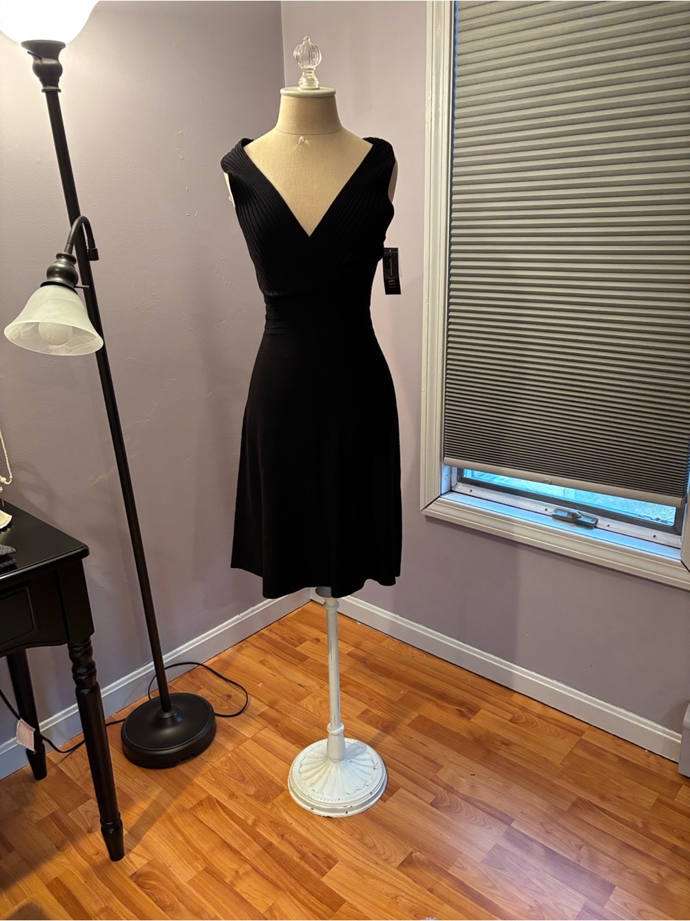INC International Concepts Black V-Neck A-Line Dress